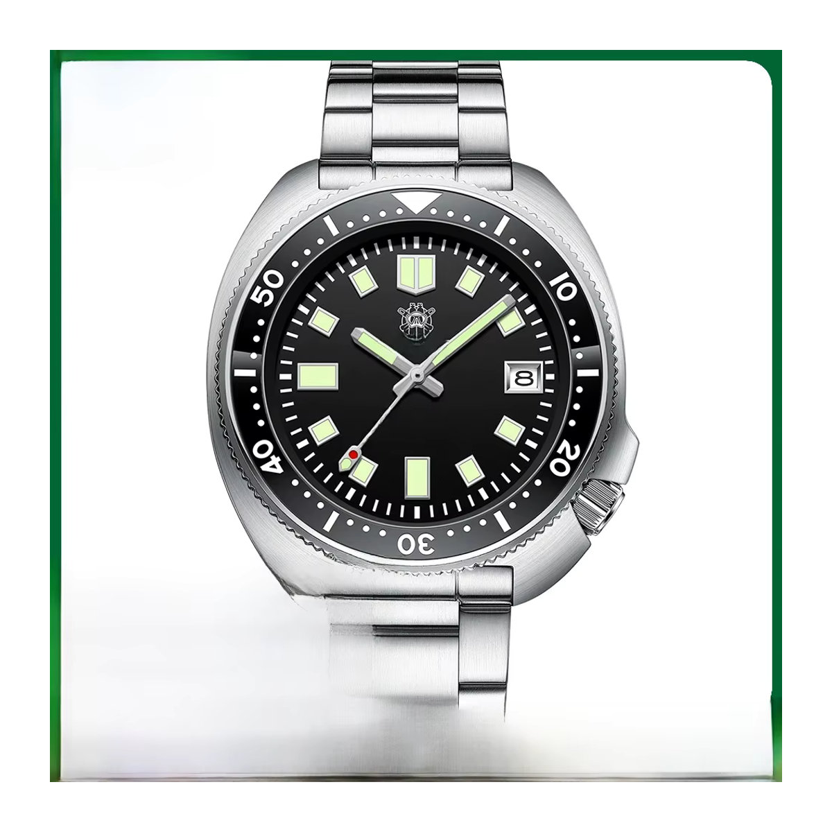 Steeldive SD1970 Herren-Taucheruhr im Retro-Stil mit schwarzem Zifferblatt und weißem Datumshintergrund, Saphirglas, NH35 Automatikwerk und 200 m Wasserdichtigkeit - Bild 3