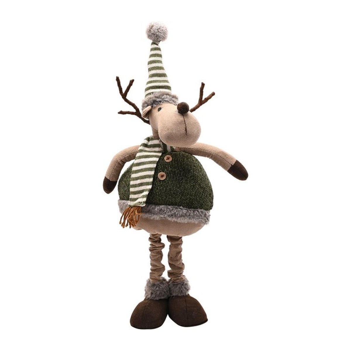 Stehender Elch aus Stoff von THE SEASONAL GIFT CO. mit Teleskopbeinen in Grün und Braun zur Weihnachtsdekoration - Bild 1