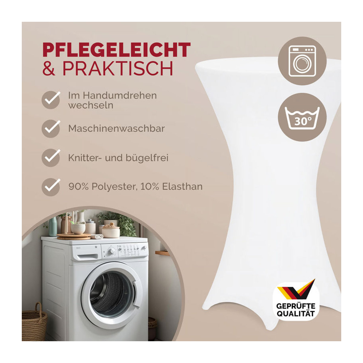 Stehtischhusse Detex aus Polyester in Weiß Durchmesser: 80 cm - Bild 3