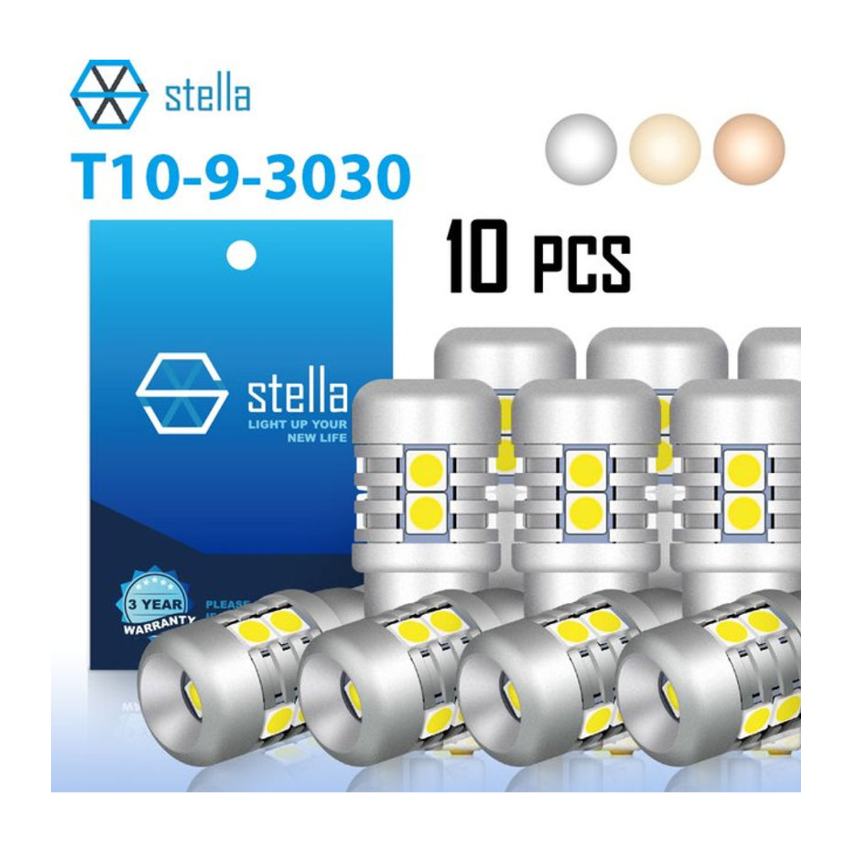 Stella 10er Set T10 W5W LED Canbus Lampen mit 9 SMD 3030 Chips für 9-46V - Bild 1