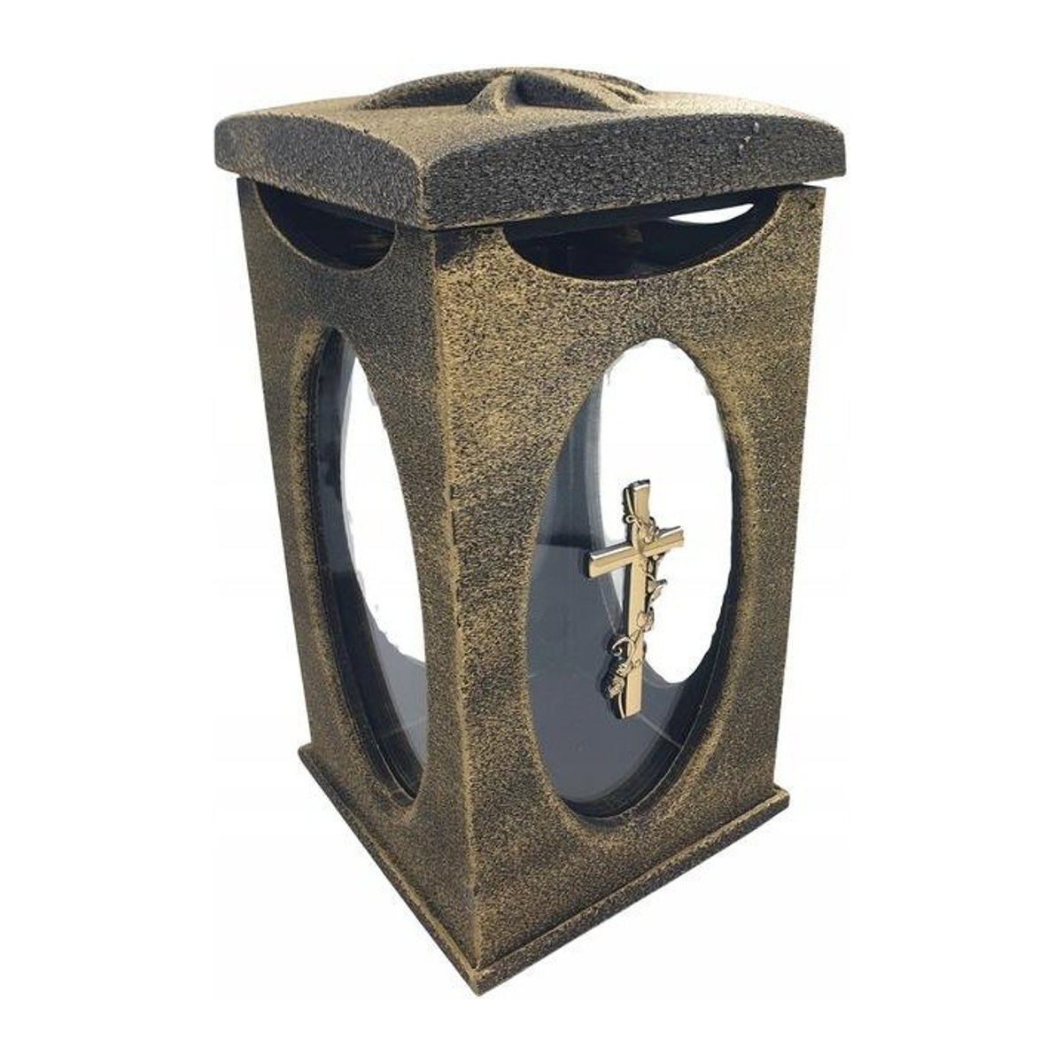 Stella Grablicht Schrein aus Harz und Glas in Gold mit goldenem Stern und Kreuz - Bild 1