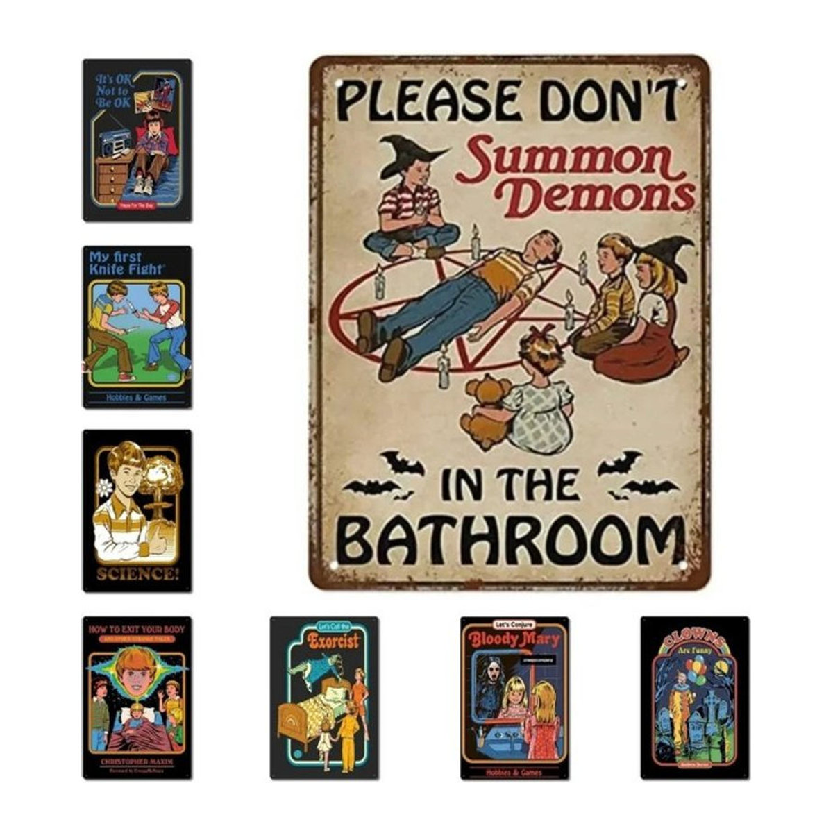 Steven Rhodes Wanddekoration Bitte beschwören Sie nicht Dämonen im Badezimmer Horror Retro Vintage-Stil Mehrfarbig - Bild 1