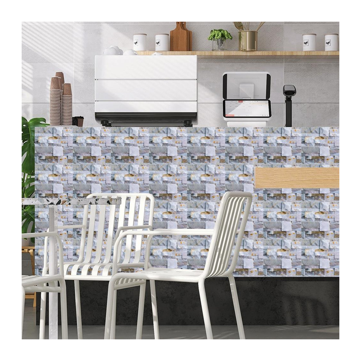 Sticker House Wandfliesen Set aus Kunststoff in Grau, 10 Stück quadratische Peel & Stick Aufkleber im Stein- und Marmor-Design, wasserdicht und ölbeständig, B/B: 15 x 15 cm - Bild 3