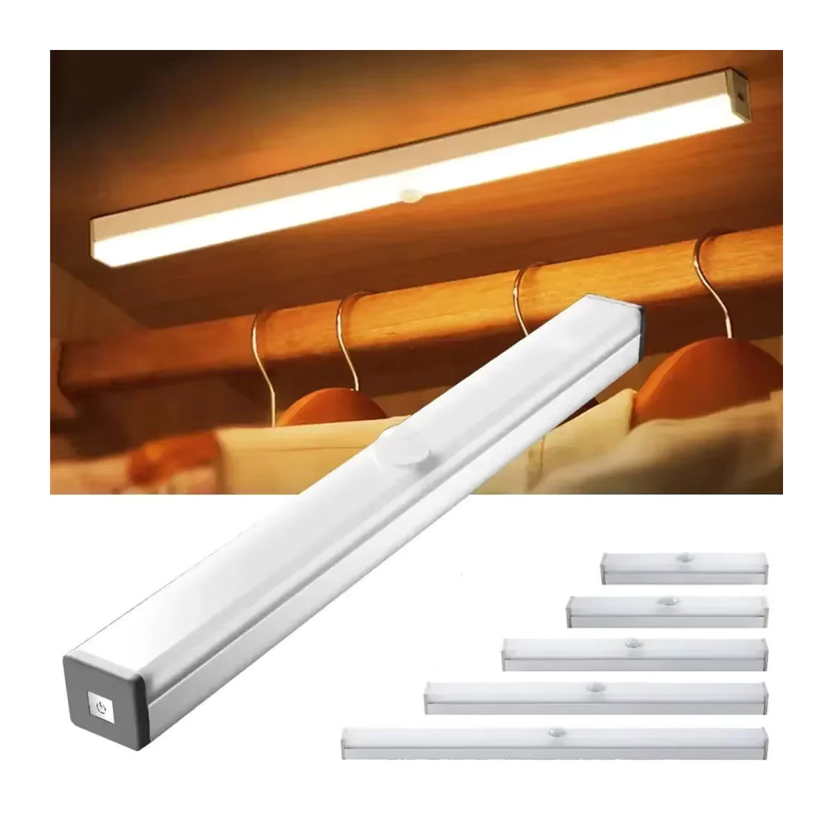 STONEGO USB wiederaufladbare LED-Schrankbeleuchtung mit Bewegungsmelder und 2 Eisenblechen für Kleiderschrank, Treppe oder Garten - Bild 2