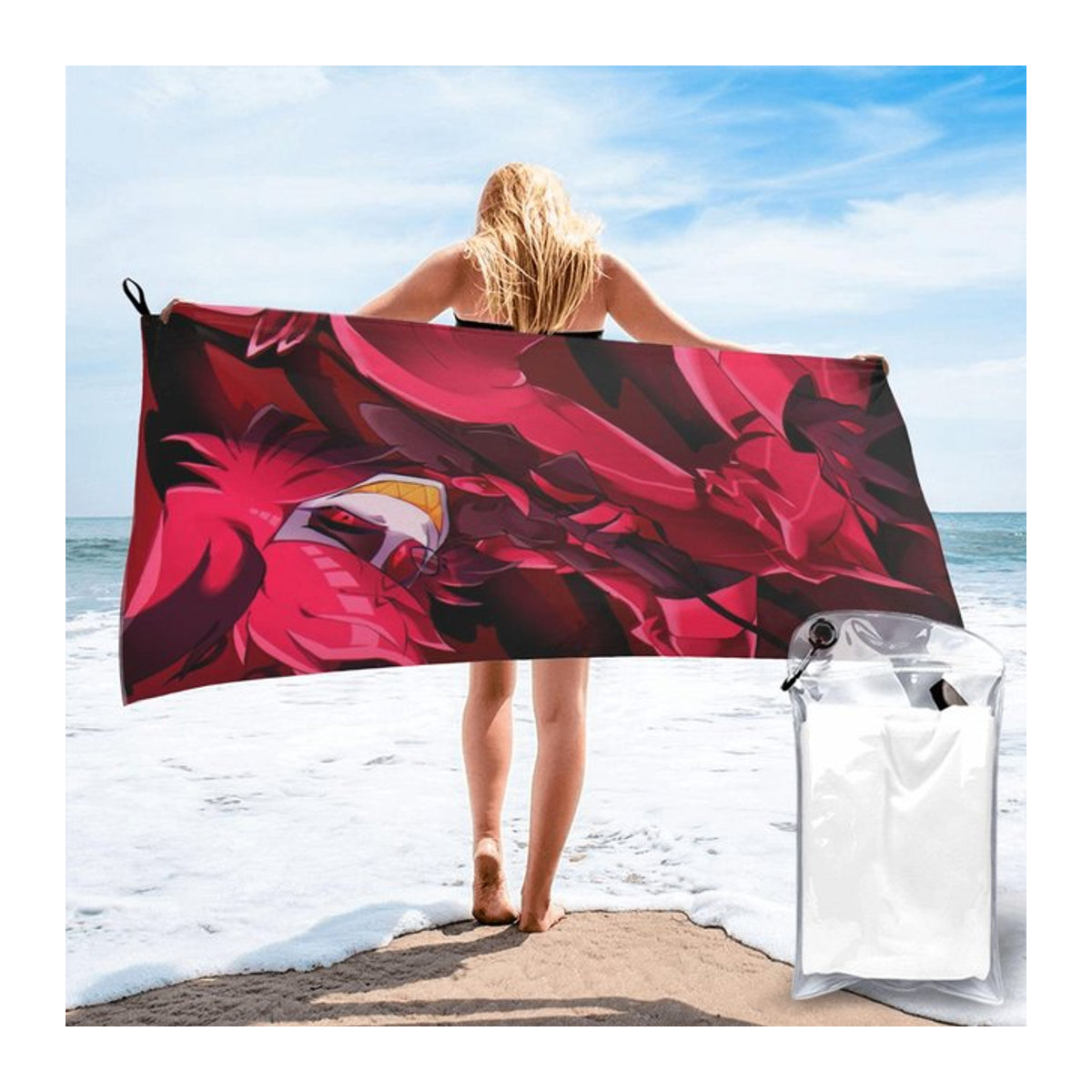 Strandtuch Alastor Hazbin Hotel Anime aus weicher Mikrofaser, schnelltrocknend und saugfähig, Farbe: Weiß, B: 40 cm, H: 60 cm - Bild 1