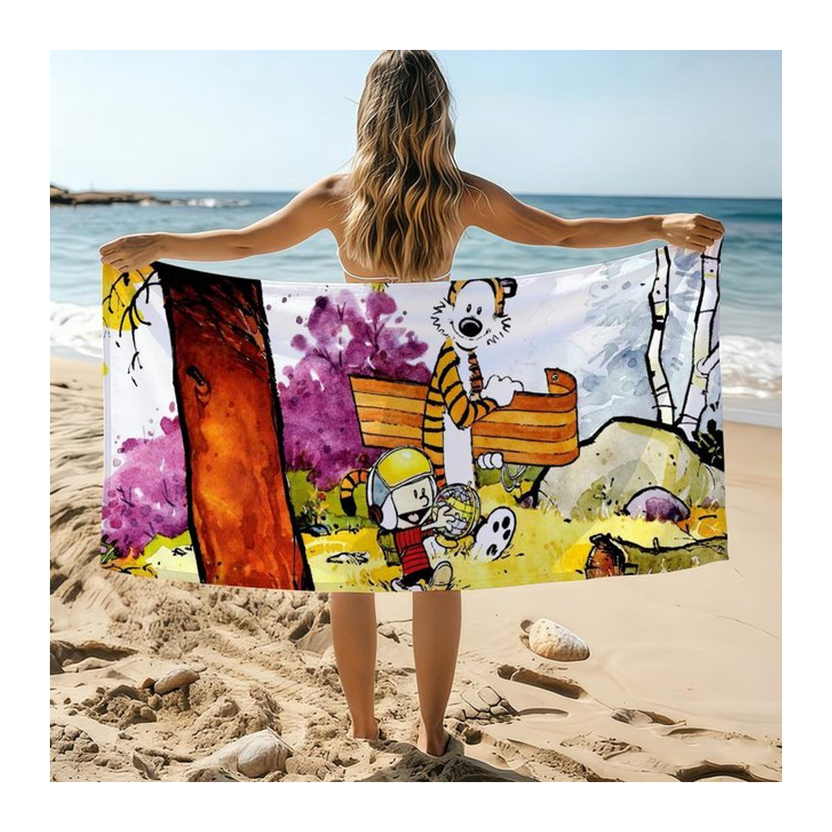 Strandtuch Calvin und Hobbes Comic Design Multicolor, Breite: 30 cm, Höhe: 60 cm - Bild 1