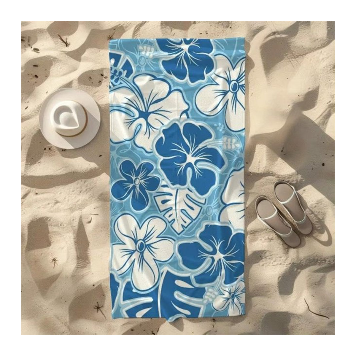 Strandtuch Meerblau Pfeffer Kuwait mit tropischem Blumenmuster, schnelltrocknend und sandabweisend, B: 30 cm, H: 60 cm - Bild 1