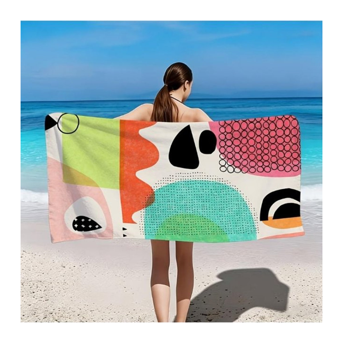 Strandtuch mit abstrakten geometrischen Mustern in Multicolor, weich und hautfreundlich, Breite: 40 cm, Höhe: 60 cm - Bild 1