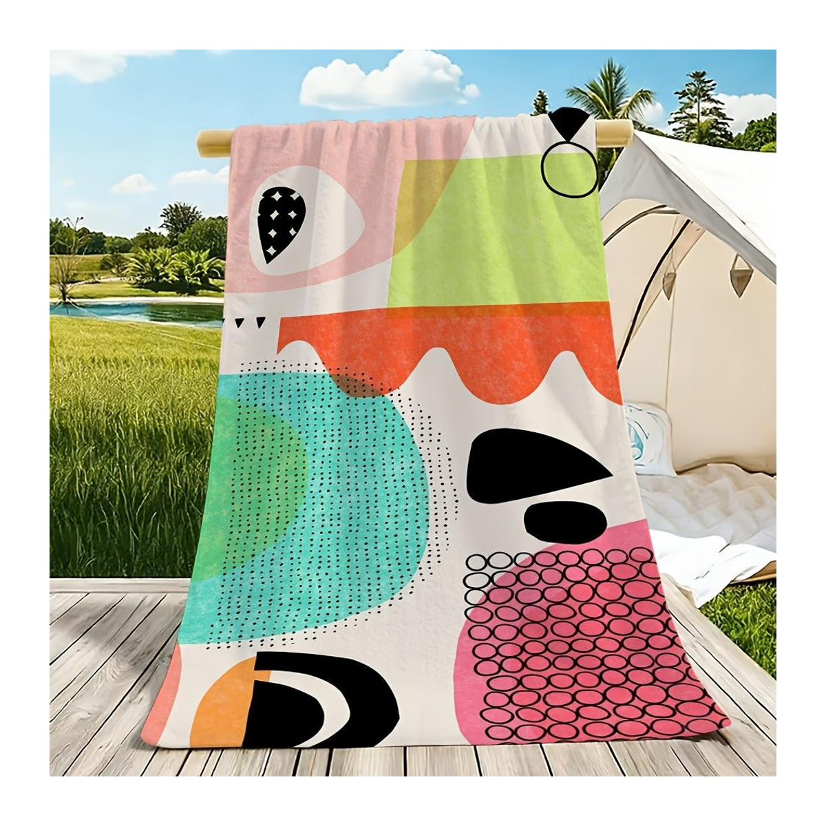 Strandtuch mit abstrakten geometrischen Mustern in Multicolor, weich und hautfreundlich, Breite: 40 cm, Höhe: 60 cm - Bild 2