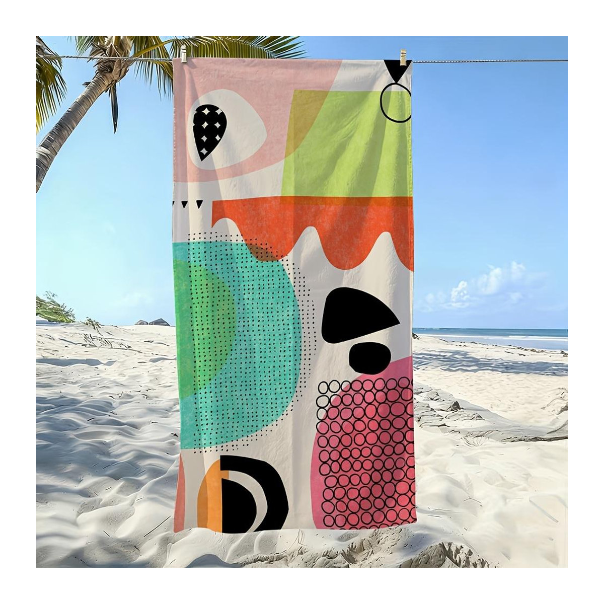 Strandtuch mit abstrakten geometrischen Mustern in Multicolor, weich und hautfreundlich, Breite: 40 cm, Höhe: 60 cm - Bild 4