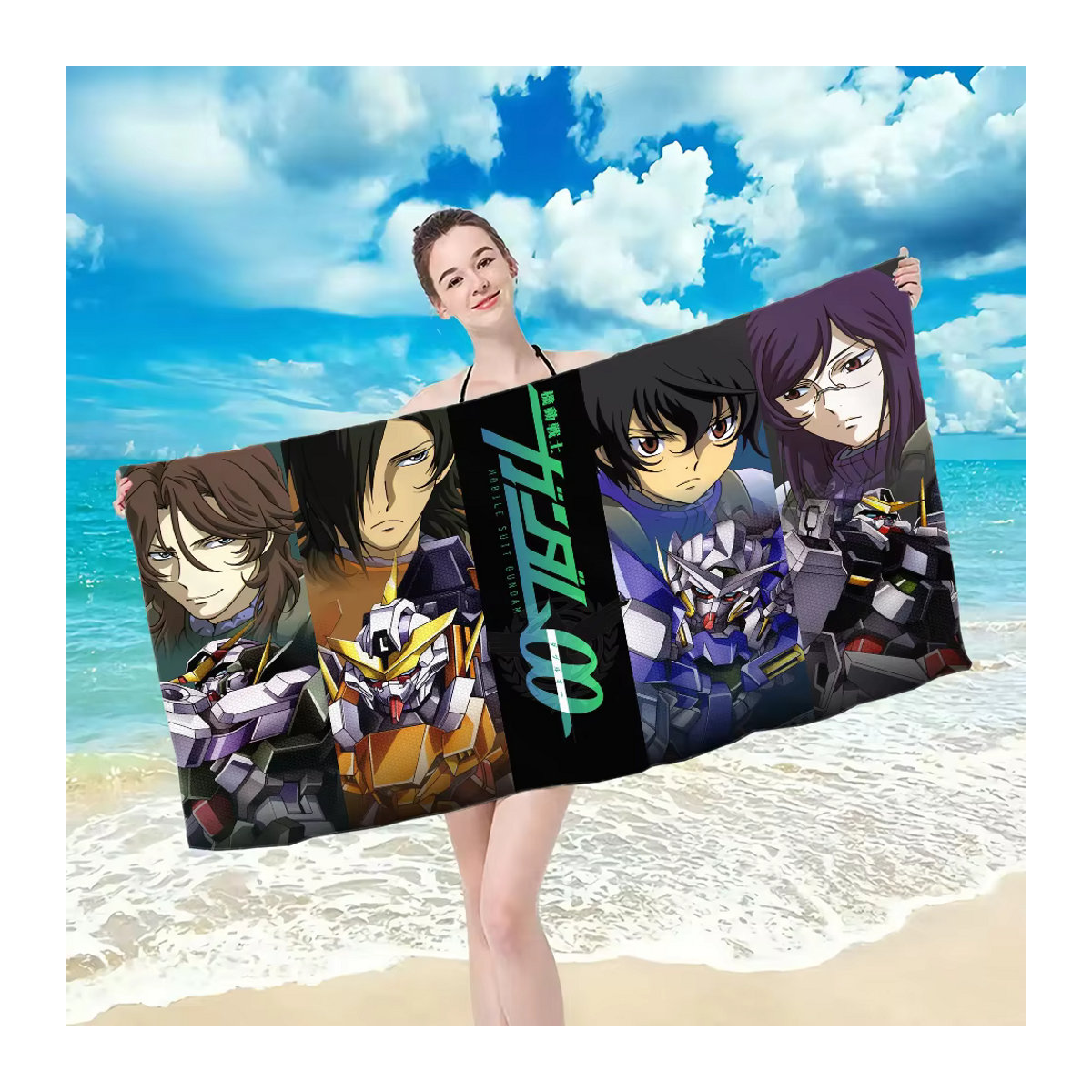 Strandtuch mit Gundam Narratives Muster in Multicolor, schnelltrocknend und saugfähig aus Baumwolle - Bild 2