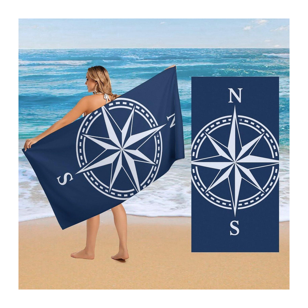 Strandtuch mit Kompassrosen-Design, hochsaugfähig und schnelltrocknend, Breite: 30 cm, Höhe: 60 cm - Bild 7