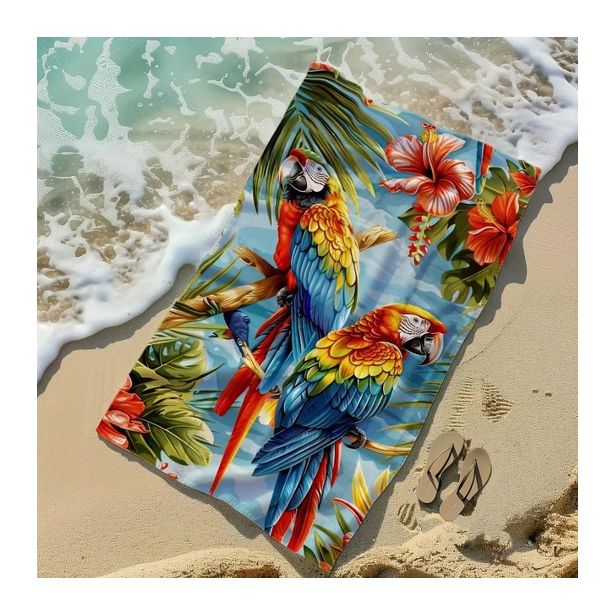 Strandtuch mit Papageienblumen und tropischem Druck, weiches Mikrofaser Badetuch in Multicolor, B: 40 cm, H: 60 cm - Bild 1