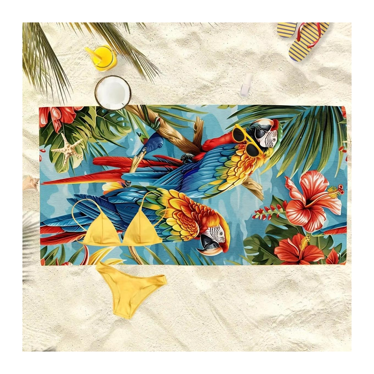 Strandtuch mit Papageienblumen und tropischem Druck, weiches Mikrofaser Badetuch in Multicolor, B: 40 cm, H: 60 cm - Bild 2