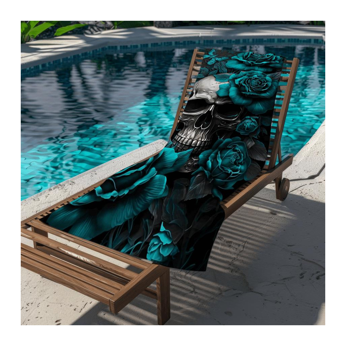 Strandtuch mit Rosen-Totenkopf-Design, weich, saugfähig und schnelltrocknend, B: 40 cm, H: 60 cm - Bild 3