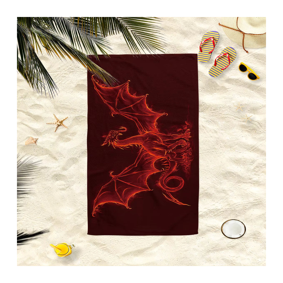 Strandtuch mit rotem Drachen-Print, ultrafeines Fasergewebe, B/H: 160 x 80 cm - Bild 5