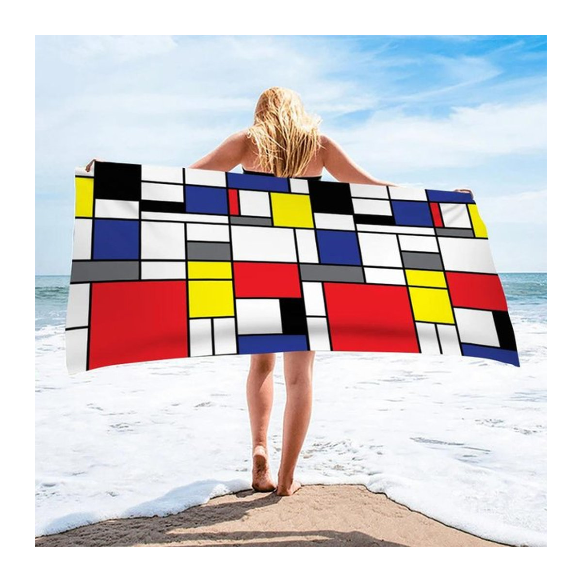 Strandtuch Shanika Chen Retro Abstrakt Geometrisch Mondrian Druck Multicolor Mikrofaser Schnelltrocknend B: 40 cm, H: 60 cm - Bild 1