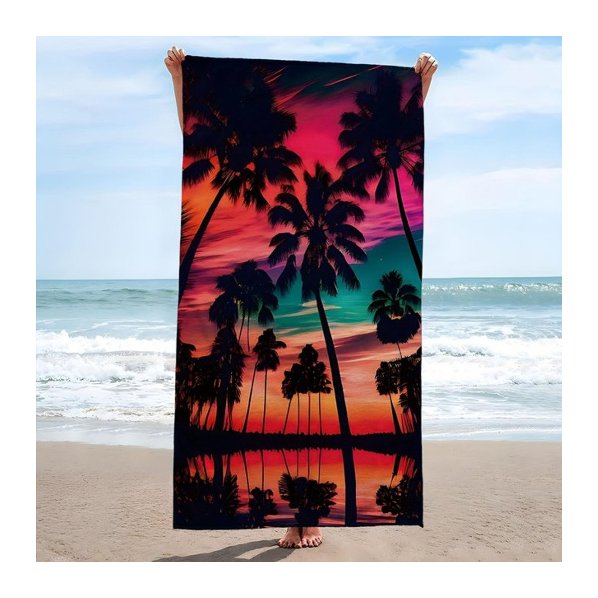 Strandtuch Sonnenuntergang Kokosnuss mit tropischem Palmenbaum, sandfreies und schnelltrocknendes Mikrofaser Badetuch, Multicolor, Breite: 30 cm, Höhe: 60 cm - Bild 1