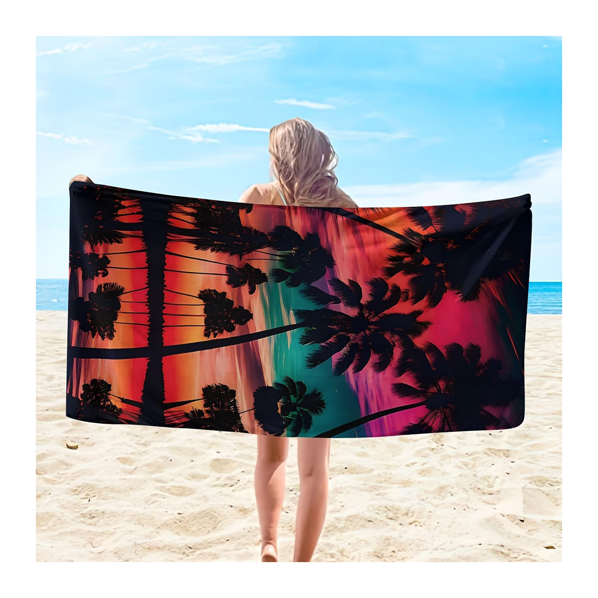 Strandtuch Sonnenuntergang Kokosnuss mit tropischem Palmenbaum, sandfreies und schnelltrocknendes Mikrofaser Badetuch, Multicolor, Breite: 30 cm, Höhe: 60 cm - Bild 2
