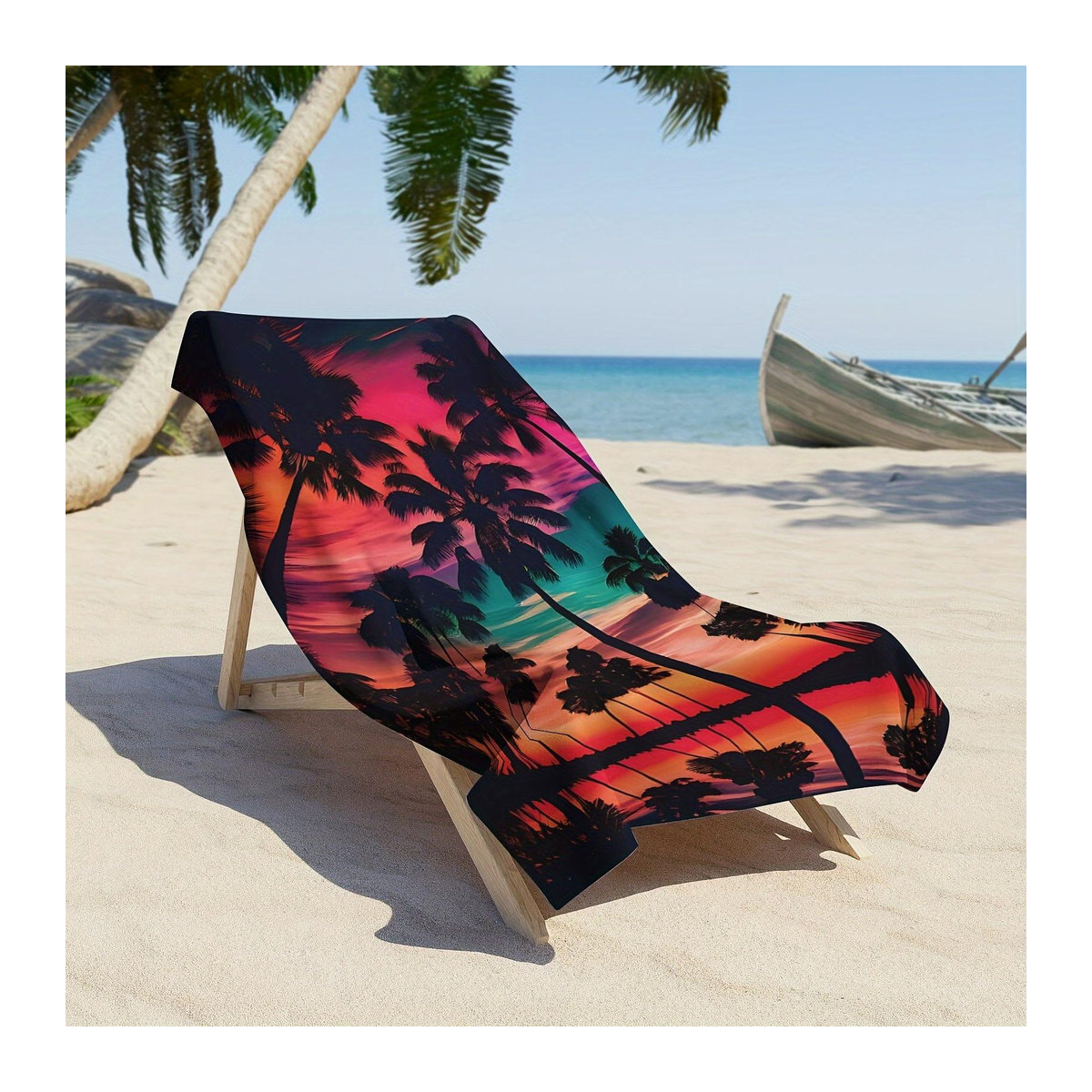 Strandtuch Sonnenuntergang Kokosnuss mit tropischem Palmenbaum, sandfreies und schnelltrocknendes Mikrofaser Badetuch, Multicolor, Breite: 30 cm, Höhe: 60 cm - Bild 3