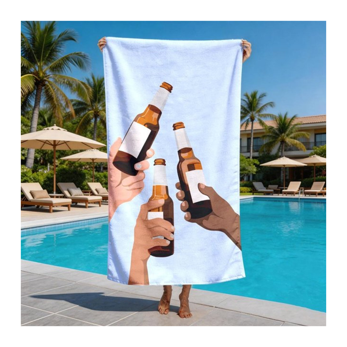 Strandtuch Toasting Beer am Strand aus Polyester Mikrofaser, B: 40 cm, H: 60 cm - Bild 1