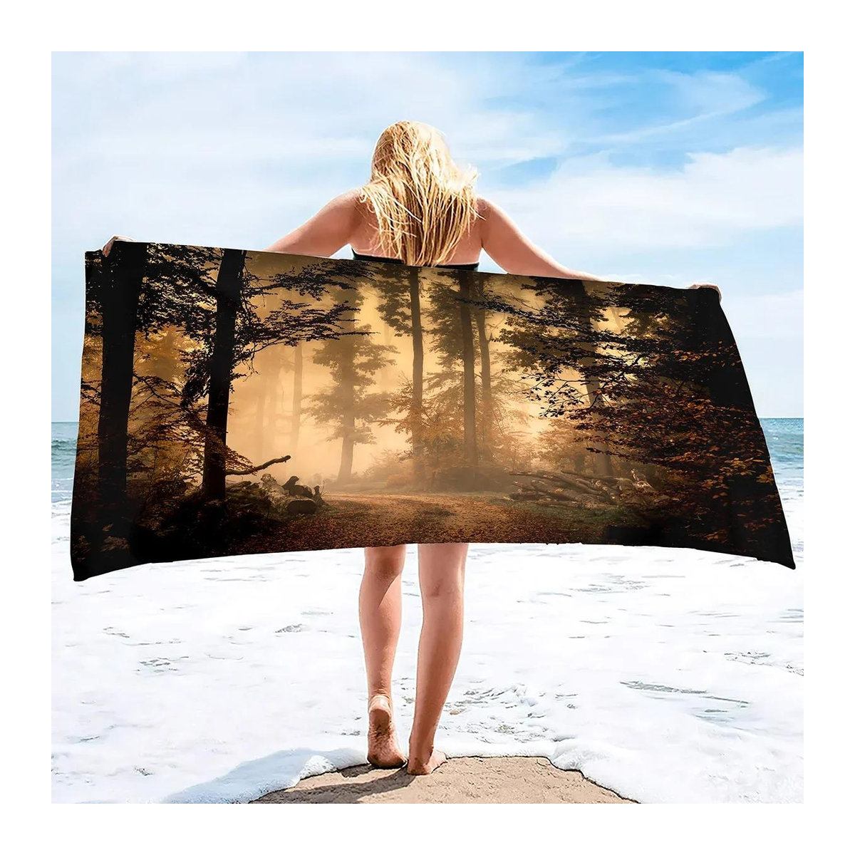 Strandtuch Wald im Nebel aus Mikrofaser, weiß, Breite: 30 cm, Höhe: 60 cm - Bild 2