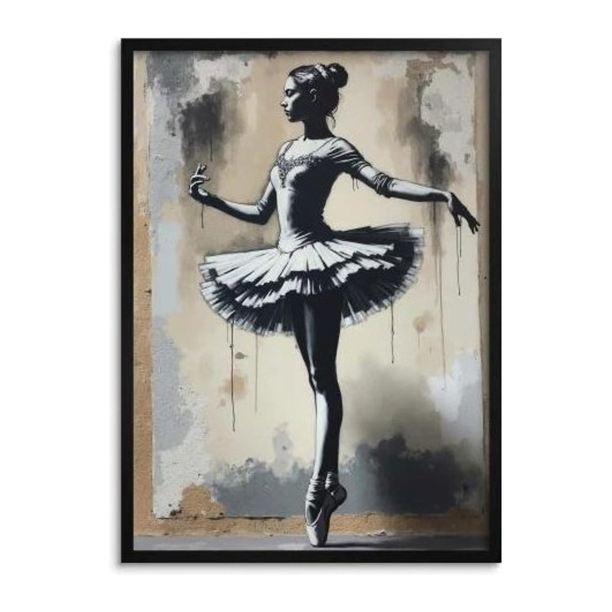 Street Art Poster Tänzerin im Banksy Stil für dein Wohnzimmer oder Loft auf Premium-Fotopapier 240g mit Plexiglas, B/H: 70 x 50 cm - Bild 1