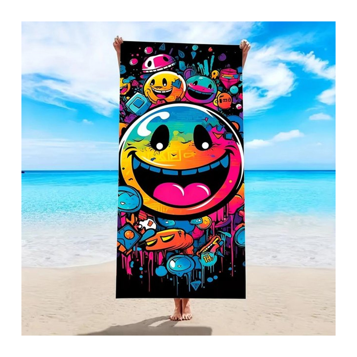 Street Graffiti Vielzweck-Strandtuch Saugfähig und Weich, B: 150 cm, H: 220 cm - Bild 1