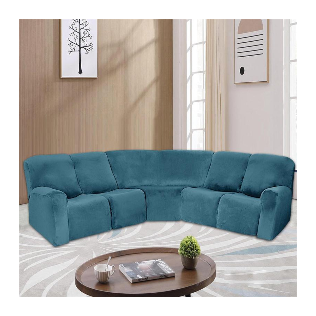 Stretch-Samt Sofaüberwurf für 5-Sitzer Relax-Sofas und L-Form Ecksofas als Möbelschutz für Dein Wohnzimmer - Bild 1