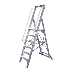 Stufenstehleiter aus Aluminium mit großer Plattform in Silber/Alufarben, 4 Stufen