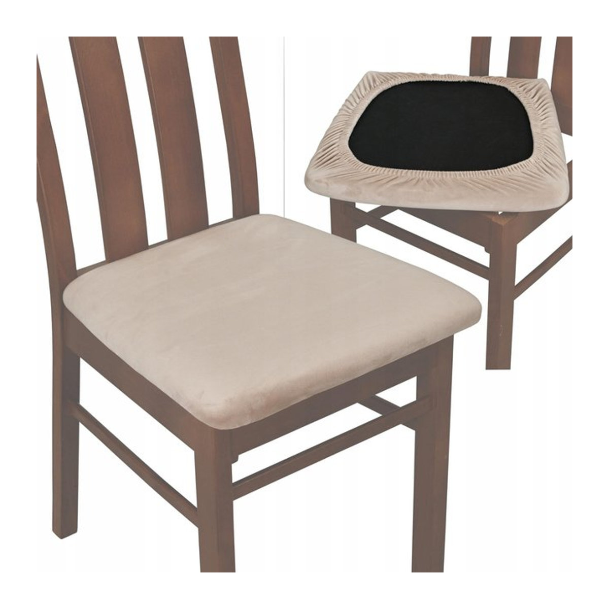 Stuhlhusse Sitzbezug aus Velours Tess in Hellbeige - Bild 1