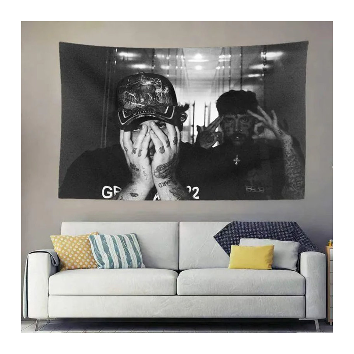 Suicideboys Wandteppich Schwarz mit Porträt-Druck als ästhetische Textil-Wanddekoration, B/H: 60 x 40 cm - Bild 1