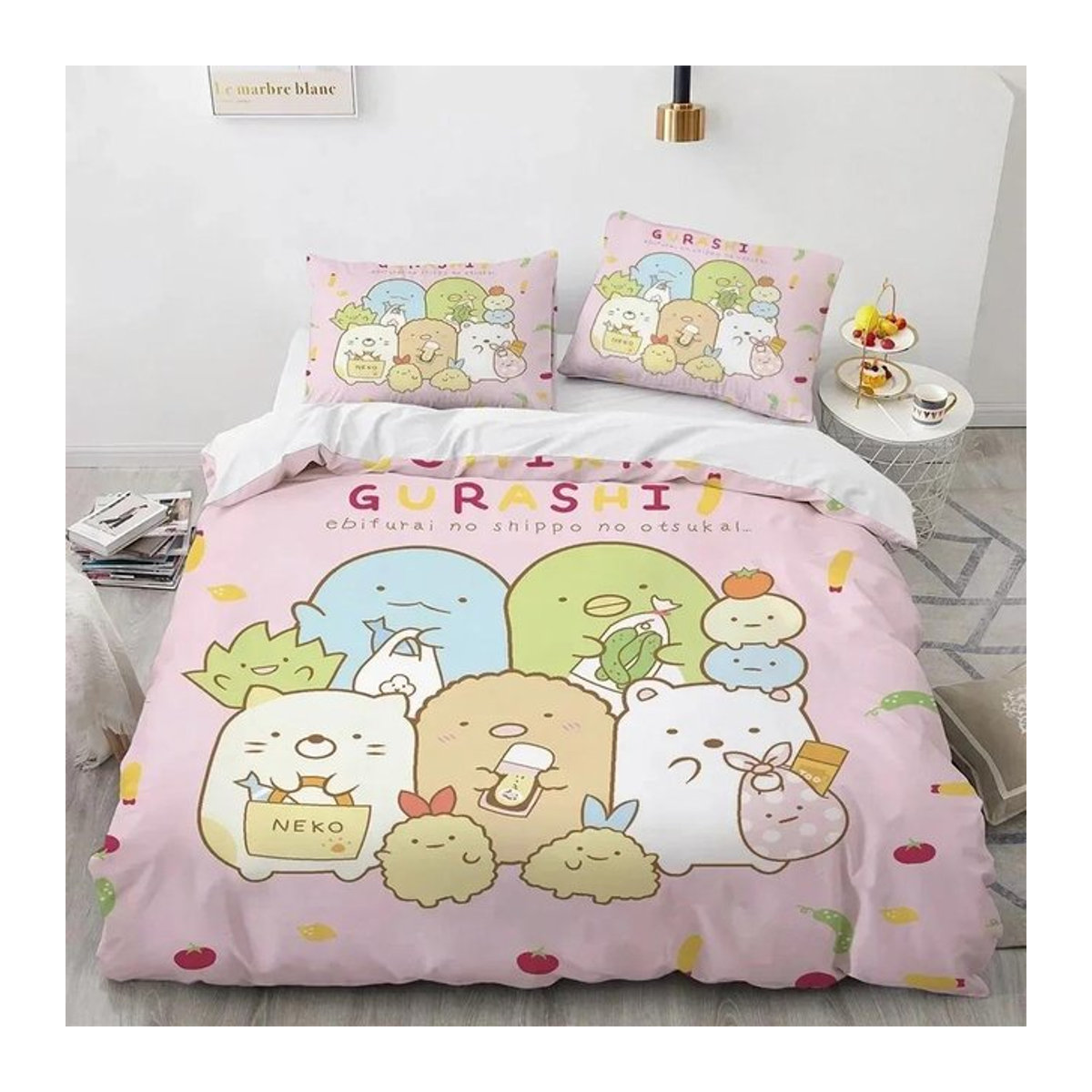 Sumikko Gurashi Bettwäsche-Set Kawaii Cartoon Motiv für Kinder und Erwachsene, Multicolor, 3-teilig, B: 135 cm, L: 200 cm - Bild 1