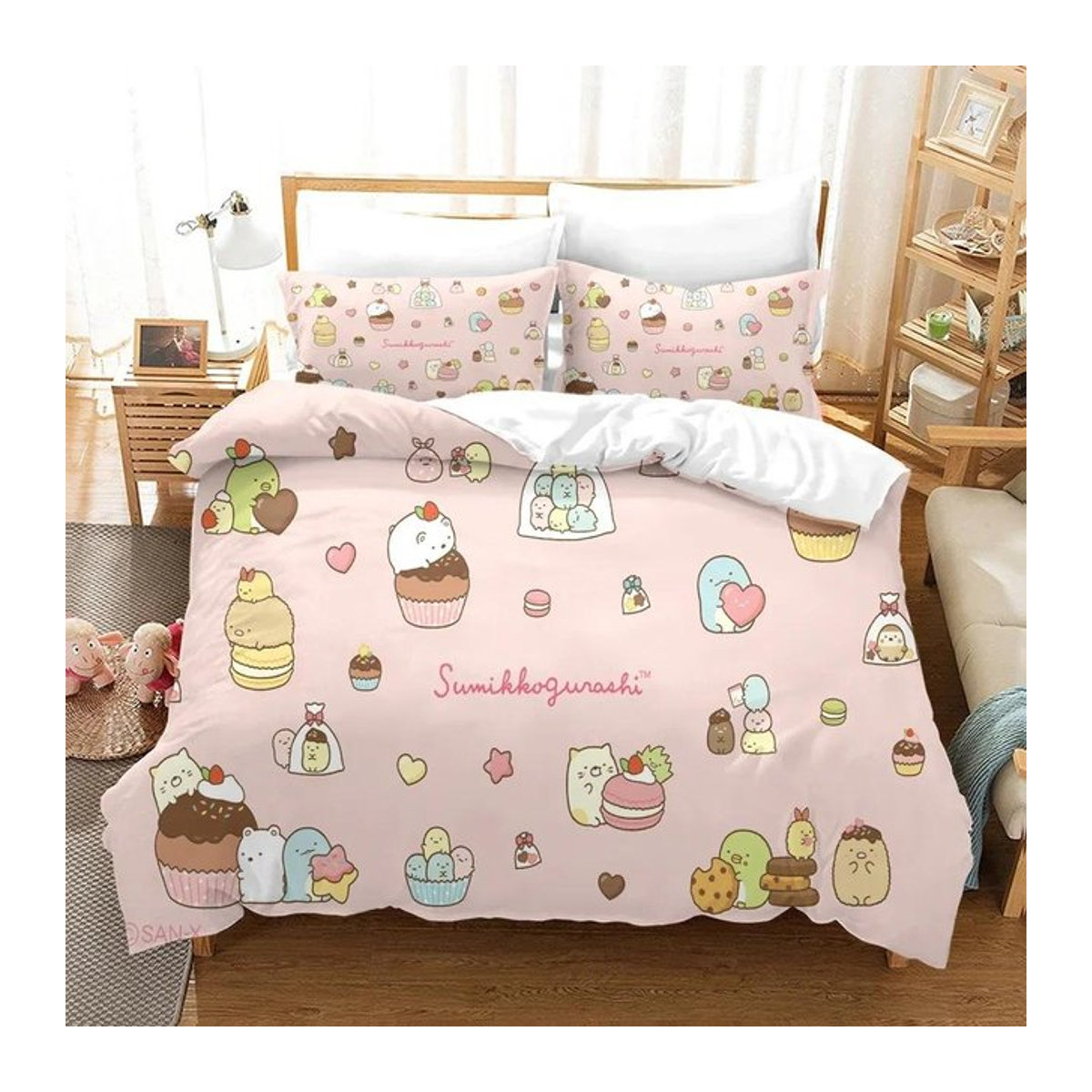 Sumikko Gurashi Bettwäscheset mit 3D-Druck Muster, bestehend aus Bettbezug und 2 Kissenbezügen für dein Kinderzimmer, Breite: 70 cm, Länge: 133 cm - Bild 1
