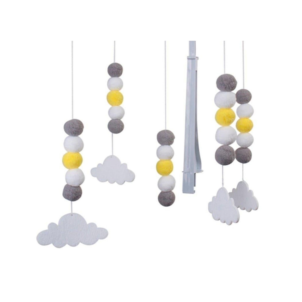 Sun Baby Mobile für das Kinderbett mit Spieluhr, Wolken und Pompons in Mehrfarbig - Bild 1