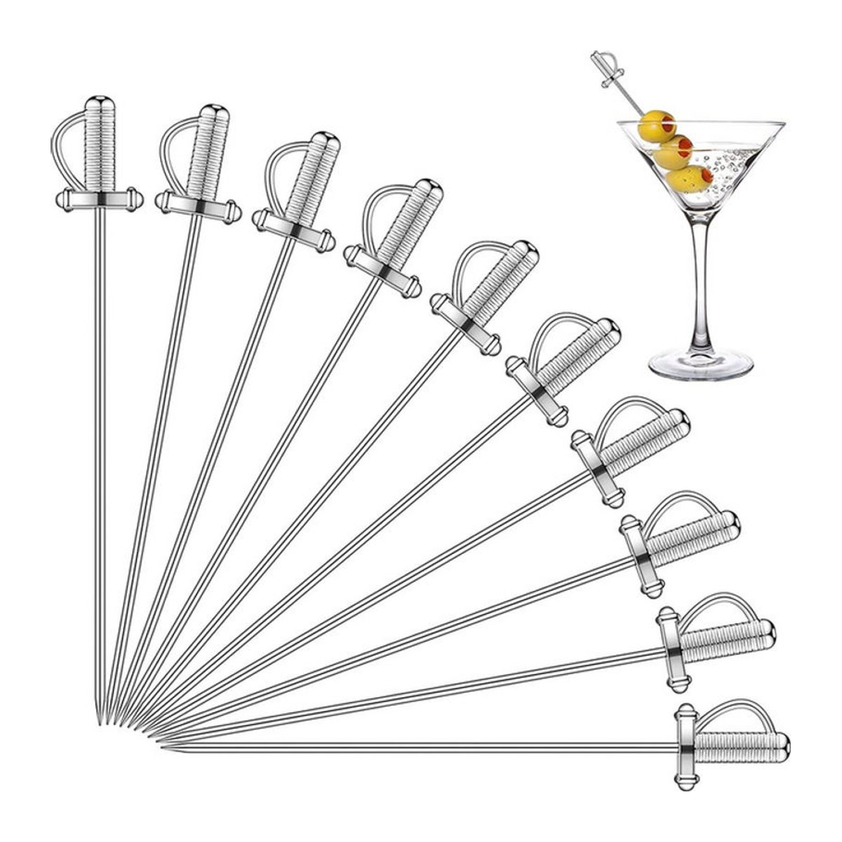 SUNFILI Schwertform Cocktail Picks aus Edelstahl in Silber für Obst und Getränke - Bild 1