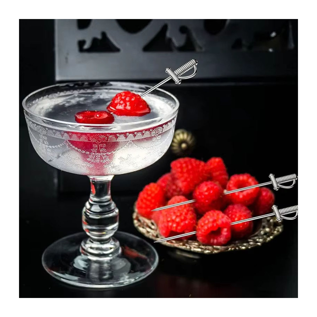 SUNFILI Schwertform Cocktail Picks aus Edelstahl in Silber für Obst und Getränke - Bild 3