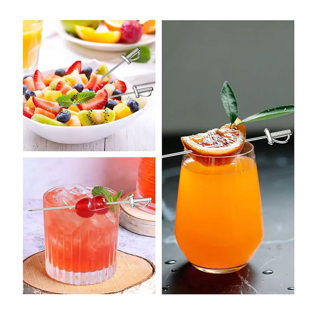 SUNFILI Schwertform Cocktail Picks aus Edelstahl in Silber für Obst und Getränke - Bild 4