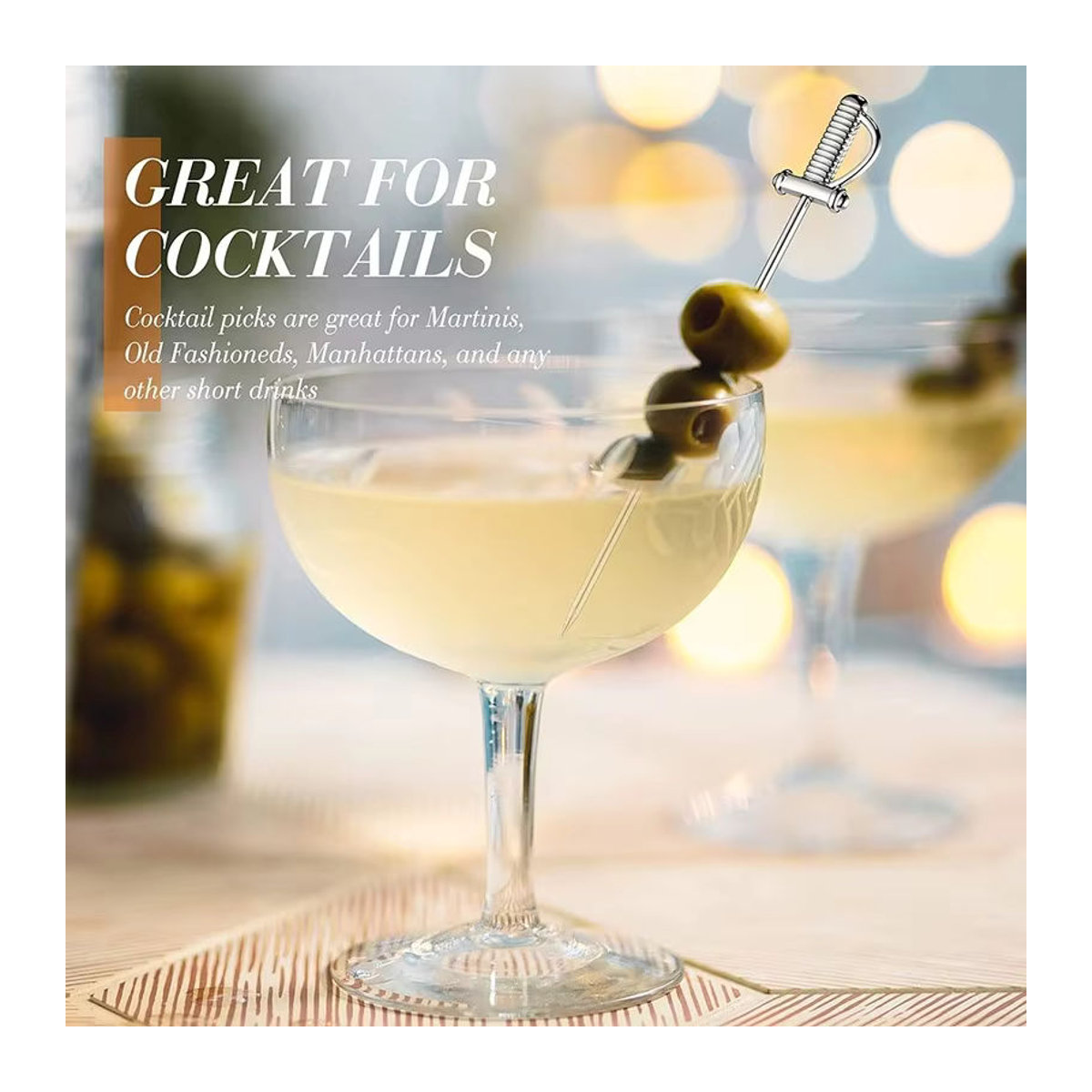SUNFILI Schwertform Cocktail Picks aus Edelstahl in Silber für Obst und Getränke - Bild 5