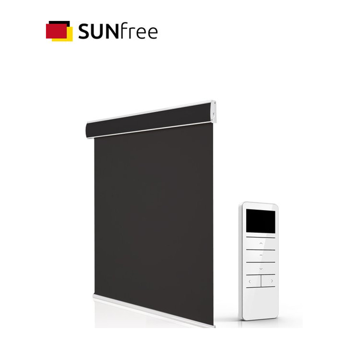 SUNFREE Motorisiertes Rollo mit Fernbedienung und wiederaufladbarer Lithium-Batterie, Schwarz, Tageslicht oder Blackout Stoff mit Staubabdeckung - Bild 1