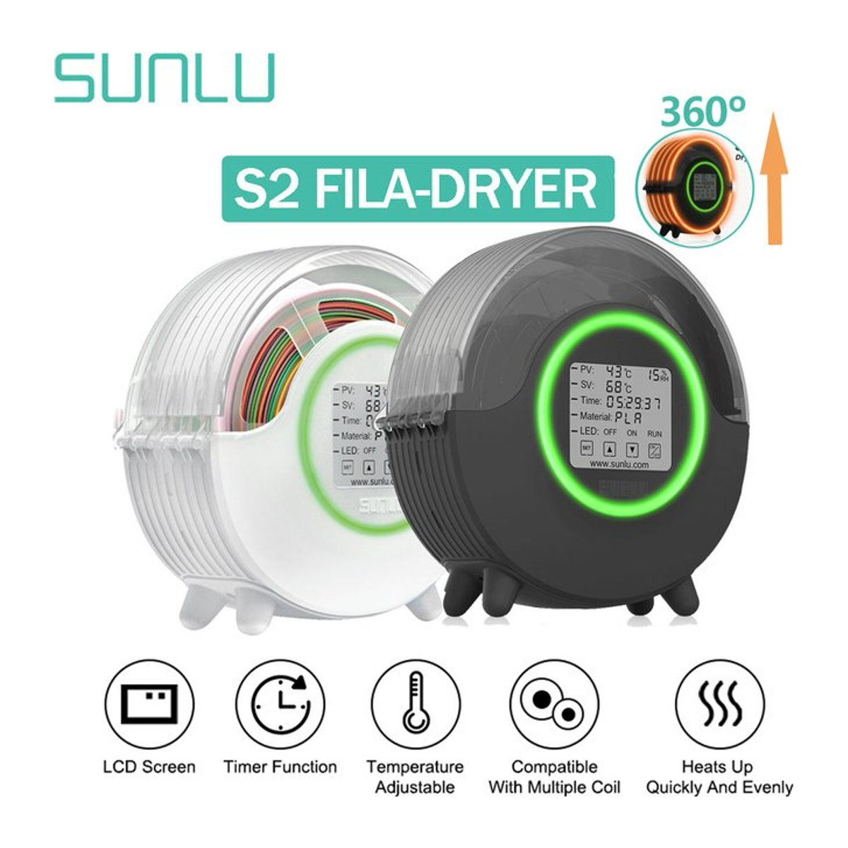 SUNLU S2 FilaDryer 3D-Filament-Trockner und Aufbewahrungsbox in Schwarz/Weiß - Bild 1