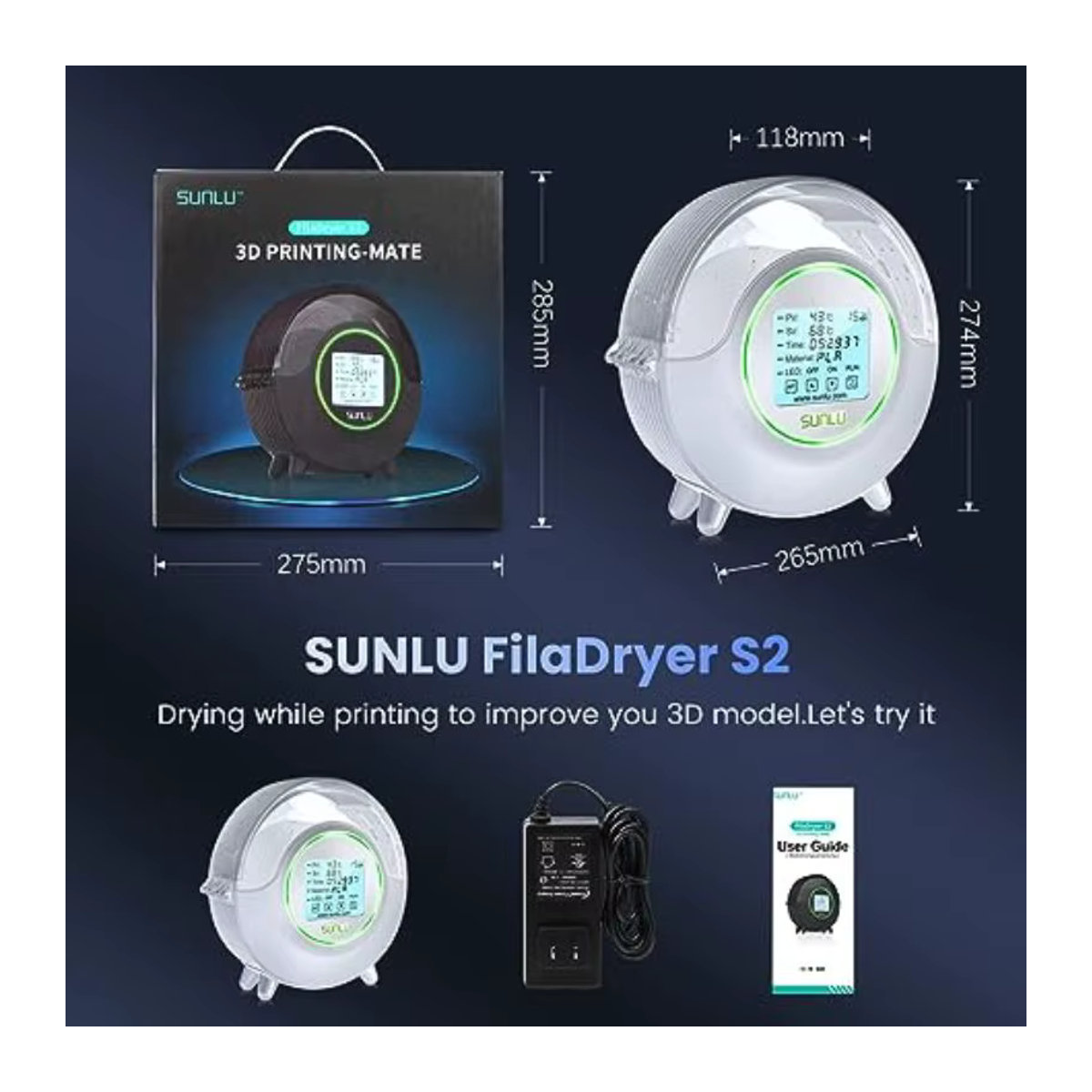 SUNLU S2 FilaDryer 3D-Filament-Trockner und Aufbewahrungsbox in Schwarz/Weiß - Bild 6