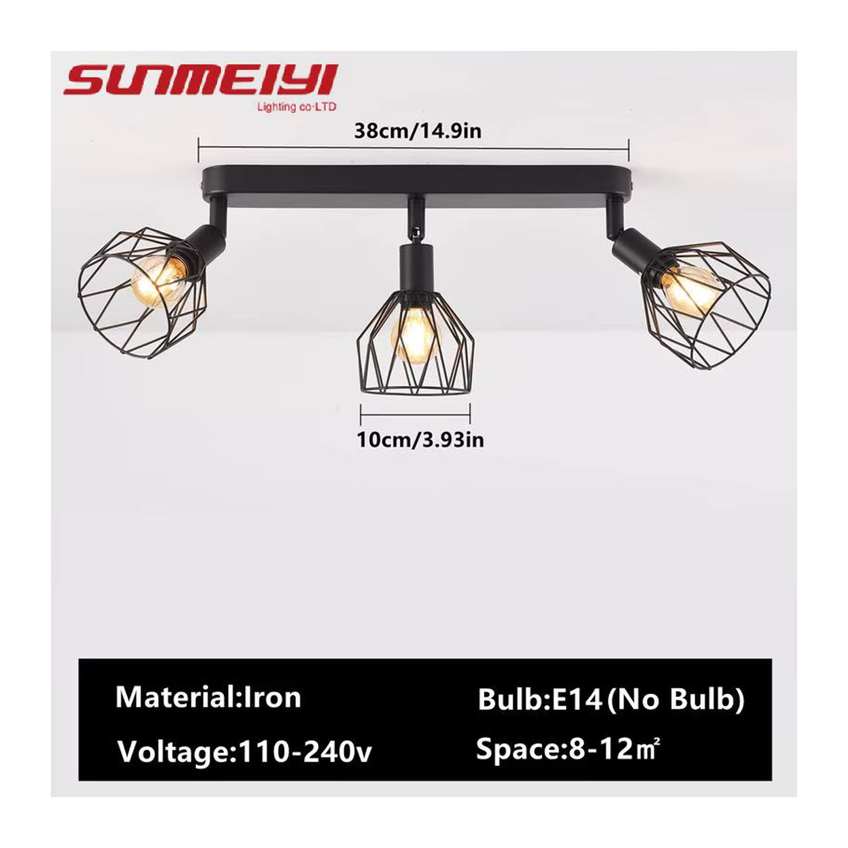 SUNMEIYI Deckenlampe im modernen Industrial Style aus Metall, Schwarz - Bild 4
