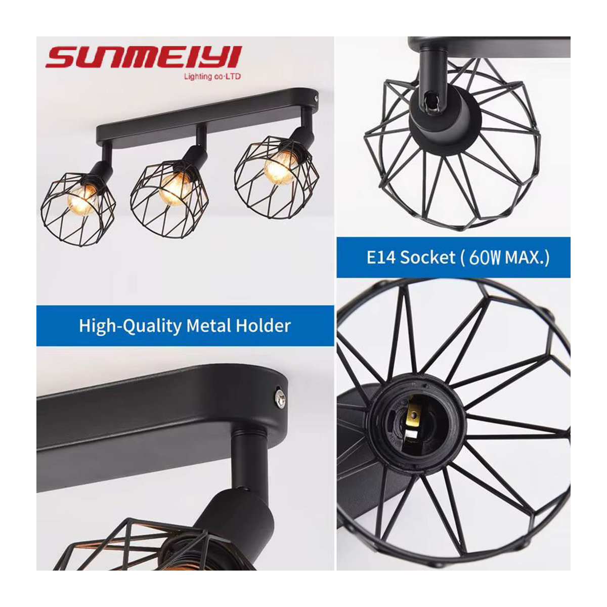 SUNMEIYI Deckenlampe im modernen Industrial Style aus Metall, Schwarz - Bild 5