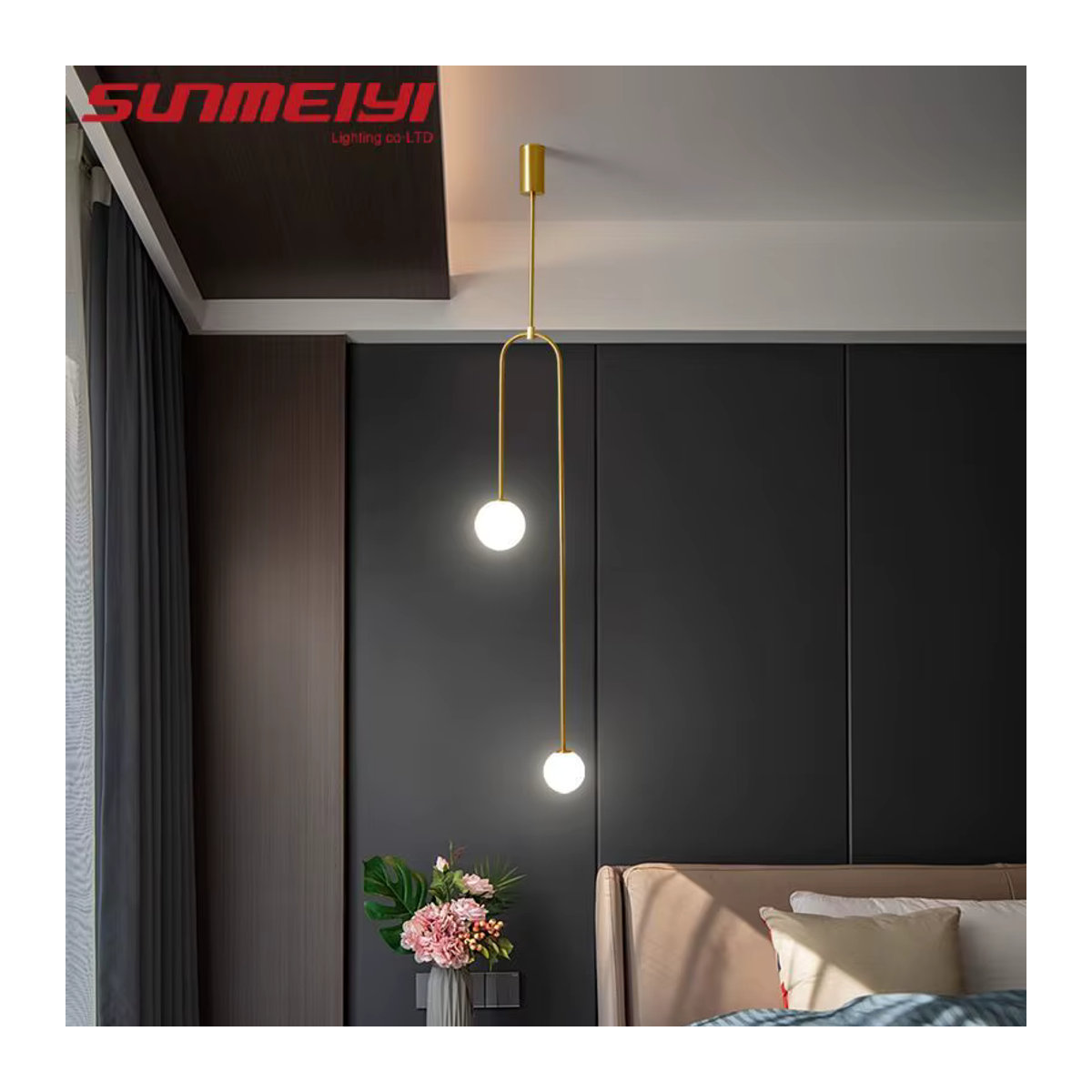 SUNMEIYI Kronleuchter in Schwarz und Gold mit Glaskugeln im skandinavischen Design für dein Schlafzimmer - Bild 5