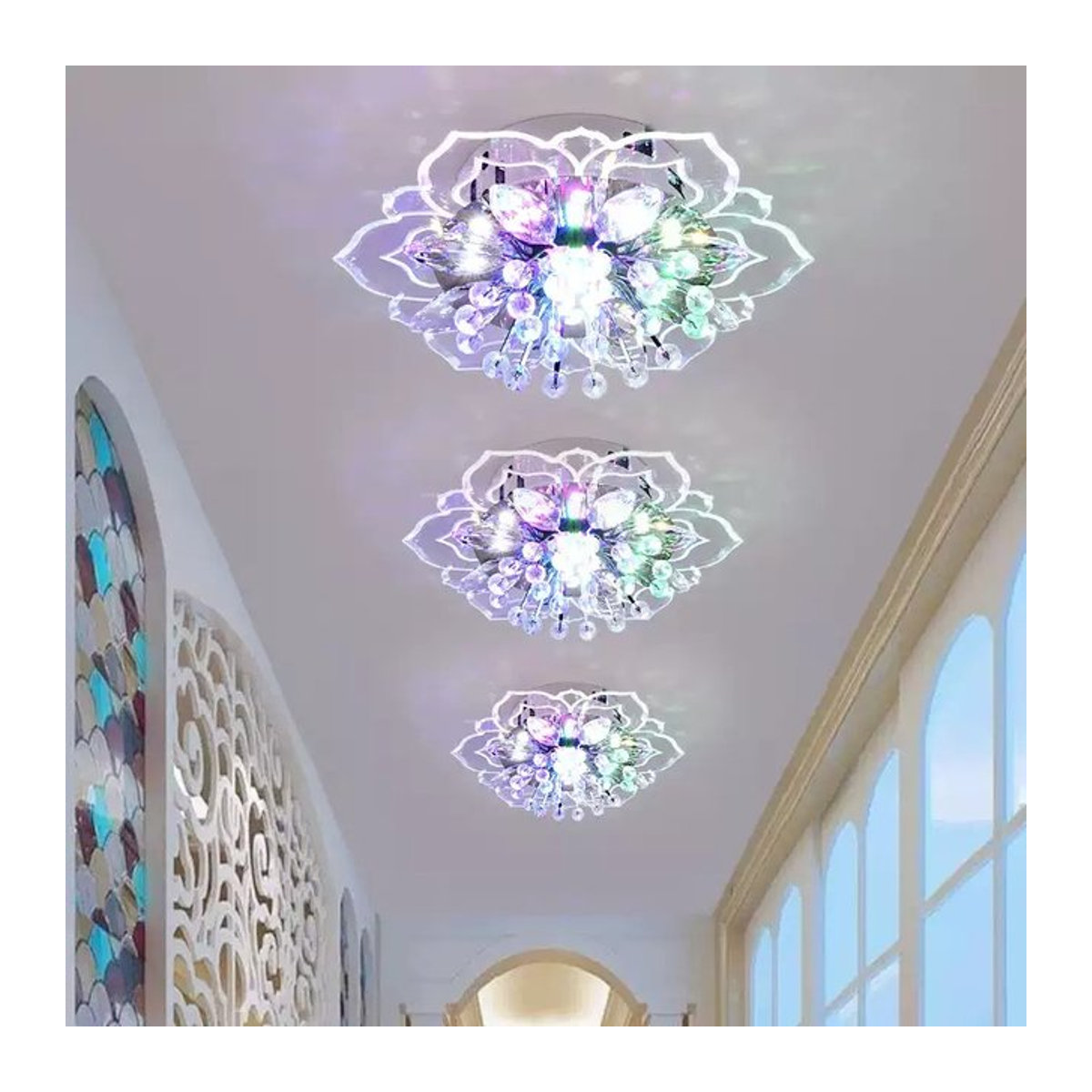SUNMEIYI LED Kristall Blume Kronleuchter aus Glas in Bunt als dekorative Pendelleuchte für Wohnzimmer, Schlafzimmer, Flur und Küche - Bild 1