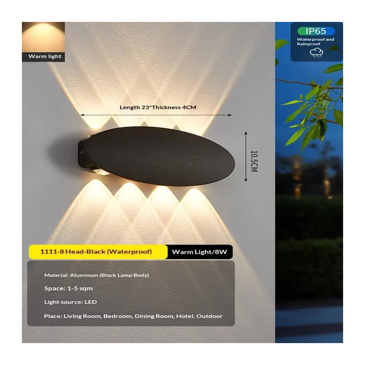 SUNMEIYI Moderne Ovale LED Wandleuchte aus Aluminium in Schwarz mit warmweißem Licht IP65 Wasserdicht für Innen und Außen - Bild 2