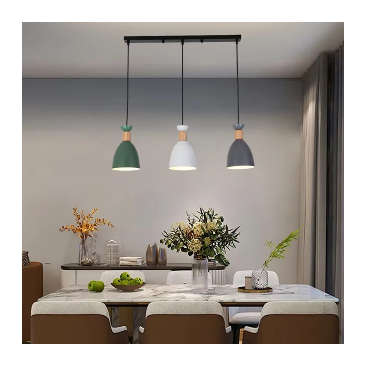 SUNMEIYI Nordic Kronleuchter aus Eisen mit 3 Köpfen und runder Platte, moderne Pendelleuchte für Esszimmer und Bar, E27 - Bild 2