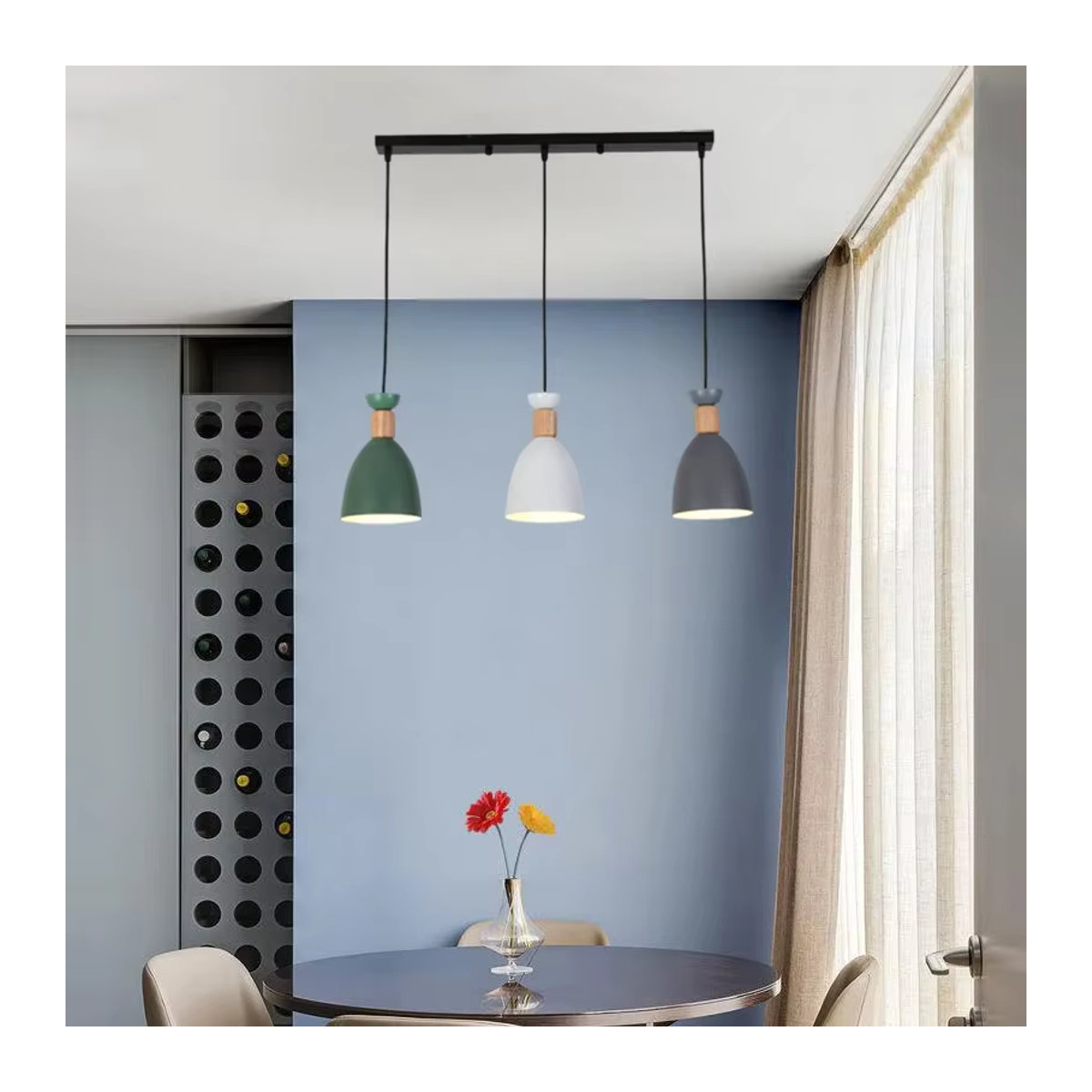 SUNMEIYI Nordic Kronleuchter aus Eisen mit 3 Köpfen und runder Platte, moderne Pendelleuchte für Esszimmer und Bar, E27 - Bild 3