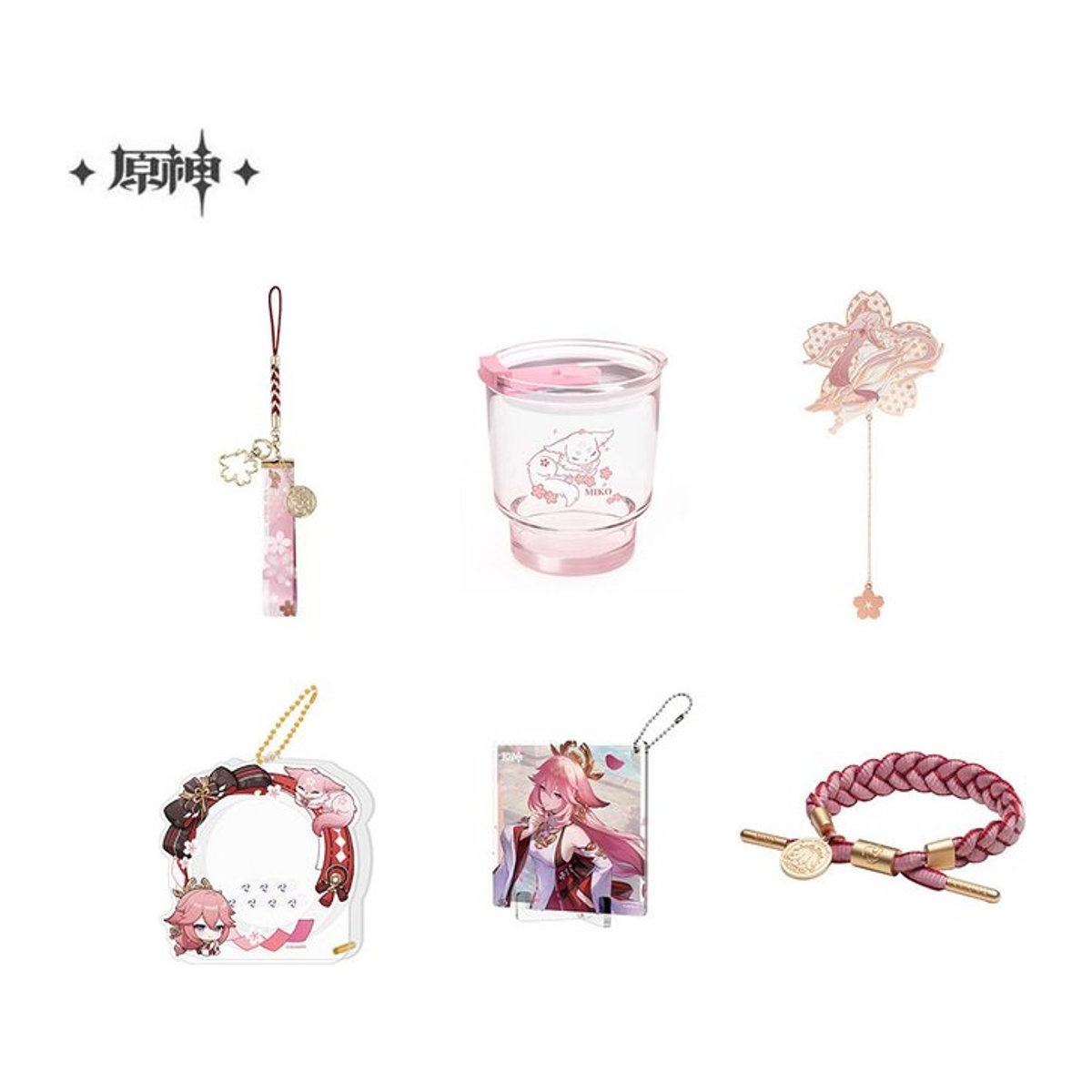 Sunsyea Genshin Impact Yae Miko Merch Set mit Untersetzer, Karten und Aufklebern in Rosa - Bild 1